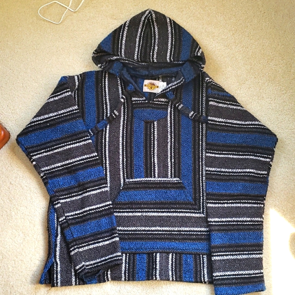 VINTAGE Earth Ragz Navy & Black Baja Joe Hoodie size M